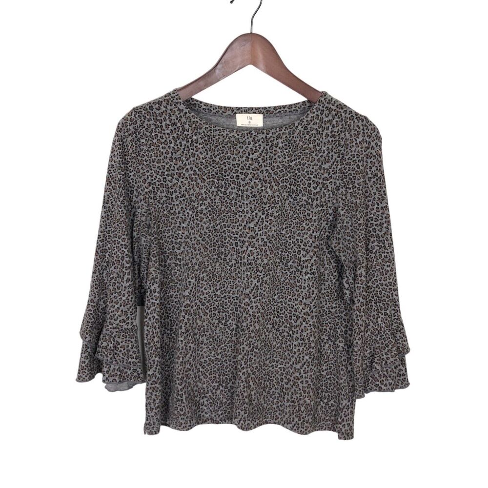 Anthropologie t.la Brown Black Leopard Print Ruffle Sleeve Shirt Women's Small